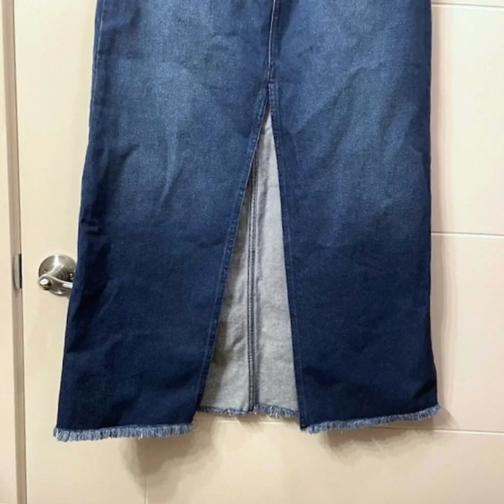 NWT Anthropologie Pilcro Madi Front Slit Denim Maxi Skirt Raw Hem Size 4